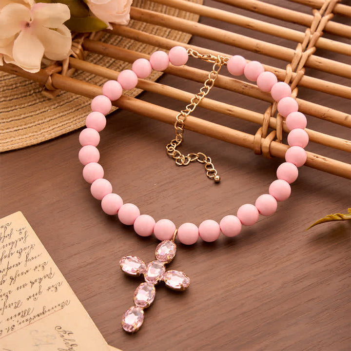 Christianartworkshop Rounded Plastic Bead Jeweled Cross Necklace: Marker for Quiet Meditation - image 16