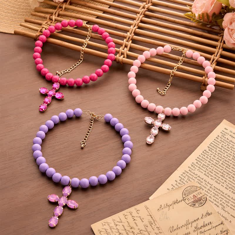 Christianartworkshop Rounded Plastic Bead Jeweled Cross Necklace: Marker for Quiet Meditation - image 7