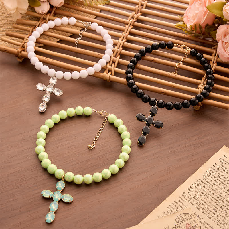 Christianartworkshop Rounded Plastic Bead Jeweled Cross Necklace: Marker for Quiet Meditation - image 8