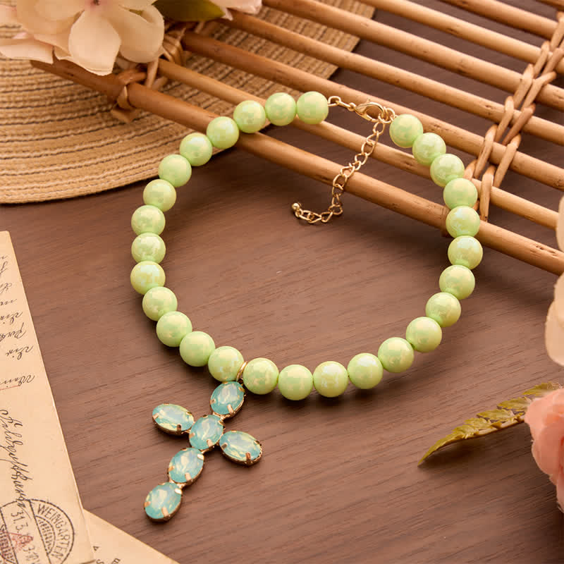 Christianartworkshop Rounded Plastic Bead Jeweled Cross Necklace: Marker for Quiet Meditation - image 22