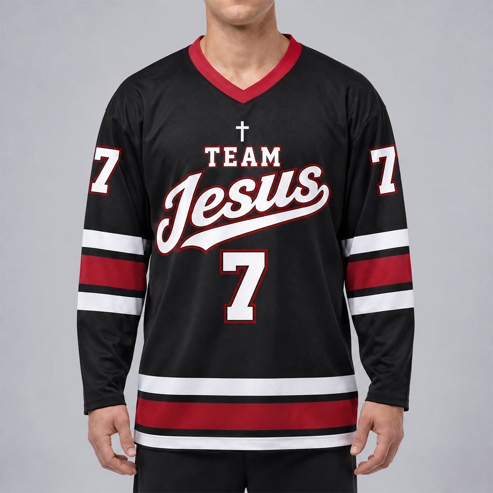 Christianartworkshop Team Jesus Black Vintage Hockey Jersey - image 1