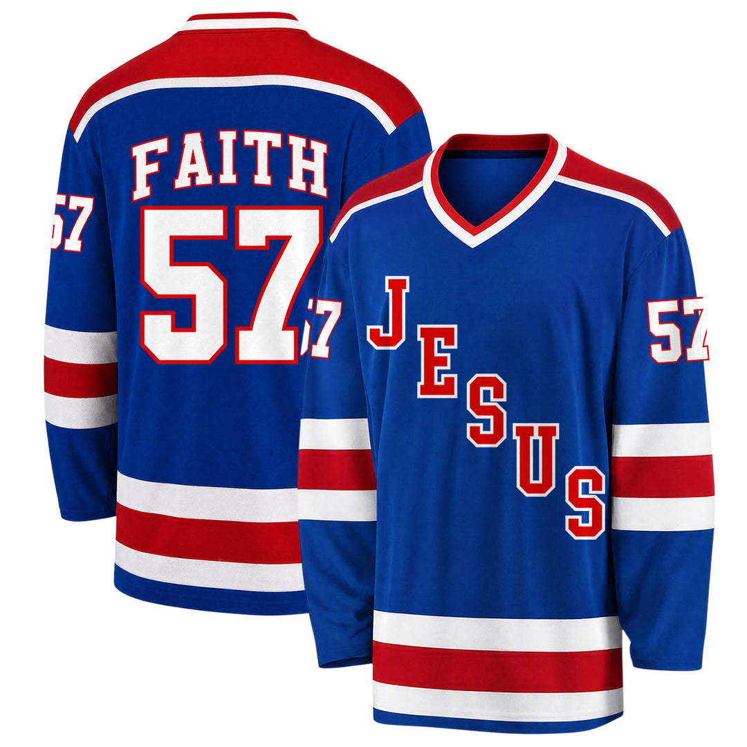Christianartworkshop Jesus Faith 57 Blue Stripe Long Sleeve Hockey Jersey - 5XL - image 0