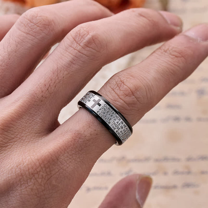 Christianartworkshop Deep Engraved Cross Lord’s Prayer Stainless Steel Wide Band Ring: Emblem of Abiding Heavenly Faith - image 5
